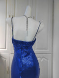 Modest Mermaid Spaghetti Straps Royal Blue Sequins With Beads Evening Dresses High School Teens Senior Night Dance Party Outfits HZ0311