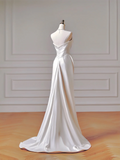 Timeless Long Wedding Gowns Mermaid Strapless Sleeveless Satin for Bride With Pleated Fitted Train Bridal Dress HZ0311