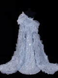 Sequin Prom Dress Aesthetic Mermaid Strapless With Pleated Style Impress Cape Tulle Long Prom Dresses Party Formal Gowns HZ0311
