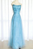 Unique Ball Gown Strapless Blue Tulle 90s With Beaded Bodice For Women Long Prom Dress 20th Birthday Gowns HZ0311