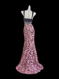 Modest Mermaid Square Neck Floral Pink Lace Sleeveless Long Prom Dresses High School Senior Graduation Dance Party Outfits HZ0311