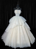Ethereal Wedding Gowns Brides Dresses Ball Gown Spaghetti Strap for Bride Tulle White Petite/Plus Size Bridal Gown With Feathers For Women HZ0311