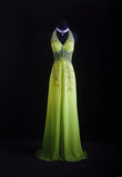 Glitter A line Halter Bud Green Chiffon Silver Beads For Women Party Dresses Long Formal Prom Dress 18th Birthday Gown HZ0311
