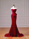 Chic Prom Dresses Aesthetic Mermaid Strapless Burgundy With Scarf Pleated Inspiration Impress Long Party Formal Gown For Teenagers High Schools HZ0311