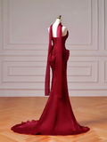 Chic Prom Dresses Aesthetic Mermaid Strapless Burgundy With Scarf Pleated Inspiration Impress Long Party Formal Gown For Teenagers High Schools HZ0311