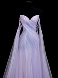 Modest Prom Dress Aesthetic Mermaid Off The Shoulder Lilac Tulle With Cape Style Impress Long Prom Dresses Party Formal Gowns HZ0311