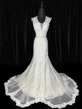 Vintage Wedding Gowns Brides Dresses 1950s 1940s Mermaid V Neckline Lace With Pearls White Petite/Plus Size Bridal Gown For Women HZ0311