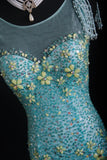 Vintage Prom Dresses 90s Formal Mermaid Scoop Neck Blue Tulle Long Party Gowns Prom Dresses HZ0311