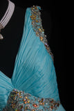 Vintage Prom Dresses 90s Formal A line V Neck Blue Chiffon Long Party Gowns Prom Dresses HZ0311