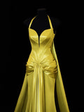 Modest Prom Dress Aesthetic Mermaid Halter Gold Sweetheart With Cape Style Impress Long Prom Dresses Party Formal Gowns HZ0311