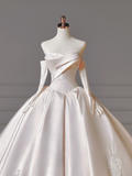 Princess Long Wedding Gowns Ball Gown Sweetheart Pleated Tulle for Bride With Removable Sleeves White Bridal Dress HZ0311
