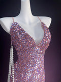 Vintage Sheath Spaghetti Strap Pink Sequin Hoco Gowns Short 16th Birthday Dress Homecoming Dresses Cocktail Gown HZ0311