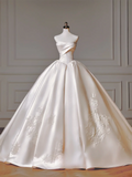 Princess Long Wedding Gowns Ball Gown Sweetheart Pleated Tulle for Bride With Removable Sleeves White Bridal Dress HZ0311