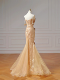 Chic Prom Dresses Aesthetic Mermaid Strapless Gold Sequins With Butterfly Inspiration Impress Long Party Formal Gown For Teenagers High Schools HZ0311