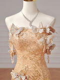 Chic Prom Dresses Aesthetic Mermaid Strapless Gold Sequins With Butterfly Inspiration Impress Long Party Formal Gown For Teenagers High Schools HZ0311