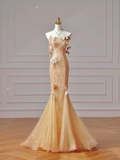 Chic Prom Dresses Aesthetic Mermaid Strapless Gold Sequins With Butterfly Inspiration Impress Long Party Formal Gown For Teenagers High Schools HZ0311
