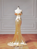 Chic Prom Dresses Aesthetic Mermaid Off The Shoulder Gold With Pleated Inspiration Impress Long Party Formal Gown For Teenagers High Schools HZ0311