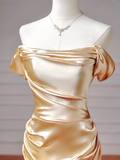Chic Prom Dresses Aesthetic Mermaid Off The Shoulder Gold With Pleated Inspiration Impress Long Party Formal Gown For Teenagers High Schools HZ0311