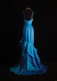 Vintage Prom Dresses 90s Formal Mermaid Spaghetti Straps Blue Chiffon Long Party Gowns Prom Dresses HZ0311