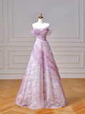 Modest Prom Dresses Aesthetic Ball Gown Off The Shoulder Lilac Tulle Inspiration Impress Long Party Formal Gown For Teenagers High Schools Girls HZ0311