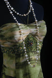 Vintage Prom Dresses 90s Formal Mermaid Halter Floral Green Mid Length Chiffon Party Gowns Prom Dresses HZ0311