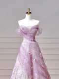 Modest Prom Dresses Aesthetic Ball Gown Off The Shoulder Lilac Tulle Inspiration Impress Long Party Formal Gown For Teenagers High Schools Girls HZ0311