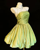 Vintage Ball Gown Strapless Green Satin Hoco Gowns Short 16th Birthday Dress Homecoming Dresses Cocktail Gown HZ0311