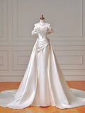 Romantic Long Wedding Dresses Mermaid Off The Shoulder Satin Pleated Wedding Dress Style For Brides Fitted With Sleeves Bridal Gowns HZ0311