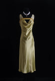 Vintage Prom Dresses 90s Formal Mermaid V Neck Green Silk Satin Mid Length Party Gowns Prom Dresses HZ0311