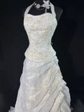 Wedding Dresses Strapless Drop Waist 1950s 1940s 2 Pieces Ball Gown Halter Tulle With Appliques White Petite/Plus Size Bridal Gown For Women HZ0311