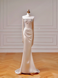 Chic Prom Dresses Aesthetic Mermaid Strapless Blush Pink Satin With Pleated Scarf Inspo Impress Long Party Formal Gown For Teenagers High Schools HZ0311