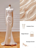 Chic Prom Dresses Aesthetic Mermaid Strapless Blush Pink Satin With Pleated Scarf Inspo Impress Long Party Formal Gown For Teenagers High Schools HZ0311