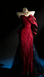 Unique Mermaid Sweetheart Burgundy Satin With Black Tulle Bodice For Women Long Prom Dress 20th Birthday Gowns HZ0311