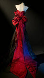 Unique Mermaid Sweetheart Burgundy Satin With Black Tulle Bodice For Women Long Prom Dress 20th Birthday Gowns HZ0311