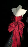 Unique Mermaid Sweetheart Burgundy Satin With Black Tulle Bodice For Women Long Prom Dress 20th Birthday Gowns HZ0311
