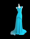 Modest Mermaid Halter Blue With Backless Sleeveless Long Prom Dresses High School Senior Graduation Dance Evening Outfits HZ0311