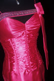 Vintage Prom Dresses 90s Formal Mermaid Spaghetti Straps Hot Pink Satin With Beadings Long Party Gowns Prom Dresses HZ0311
