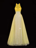 Modest Prom Dress Aesthetic Mermaid High Neck Yellow Lace With Train Style Impress Chiffon Long Prom Dresses Party Formal Gowns HZ0311