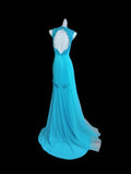 Modest Mermaid Halter Blue With Backless Sleeveless Long Prom Dresses High School Senior Graduation Dance Evening Outfits HZ0311