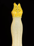 Modest Prom Dress Aesthetic Mermaid High Neck Yellow Lace With Train Style Impress Chiffon Long Prom Dresses Party Formal Gowns HZ0311
