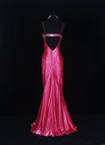 Vintage Prom Dresses 90s Formal Mermaid Spaghetti Straps Hot Pink Satin With Beadings Long Party Gowns Prom Dresses HZ0311