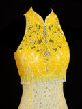 Modest Prom Dress Aesthetic Mermaid High Neck Yellow Lace With Train Style Impress Chiffon Long Prom Dresses Party Formal Gowns HZ0311