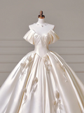 Princess Long Wedding Gowns Ball Gown Sweetheart Pleated Satin for Bride With Removable Sleeves White Bridal Dress HZ0311