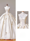 Princess Long Wedding Gowns Ball Gown Sweetheart Pleated Satin for Bride With Removable Sleeves White Bridal Dress HZ0311