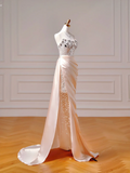 Chic Prom Dresses Aesthetic Mermaid Strapless Blush Pink Satin With Pleated Beads Slit Inspo Impress Long Party Formal Gown For Teenagers High Schools HZ0311