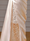 Chic Prom Dresses Aesthetic Mermaid Strapless Blush Pink Satin With Pleated Beads Slit Inspo Impress Long Party Formal Gown For Teenagers High Schools HZ0311