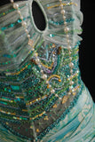 Vintage Prom Dresses 90s Formal Mermaid Halter Blue Chiffon Floral With Beadings Long Party Gowns Prom Dresses HZ0311