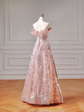 Modest Prom Dresses Aesthetic Ball Gown Off The Shoulder Pink Sequins Corset Fitted Inspiration Impress Long Party Formal Gown For Teens High Schools Girls HZ0311