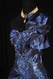 Vintage Prom Dresses 90s Formal A line One Shoulder Navy Blue Satin With Beadings Long Party Gowns Prom Dresses HZ0311