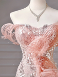 Modest Prom Dresses Aesthetic Ball Gown Off The Shoulder Pink Sequins Corset Fitted Inspiration Impress Long Party Formal Gown For Teens High Schools Girls HZ0311